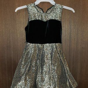 Girls Black velvety animal print party dress